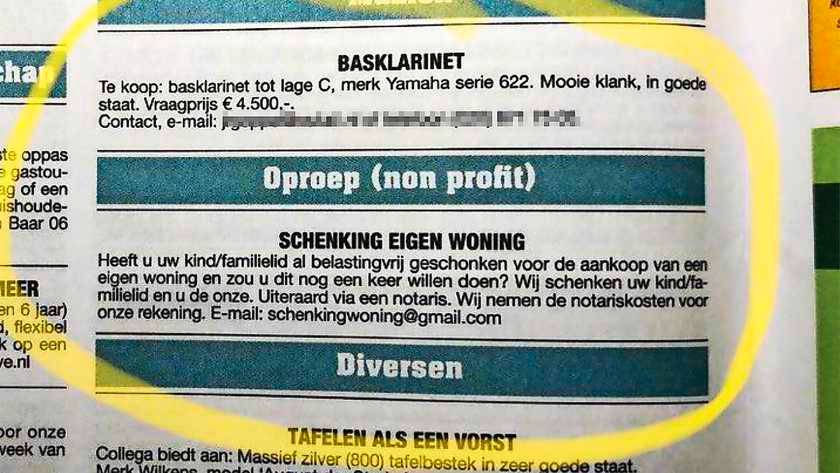 Kamervragen advertentie toepassing schenkvrijstelling eigen woning